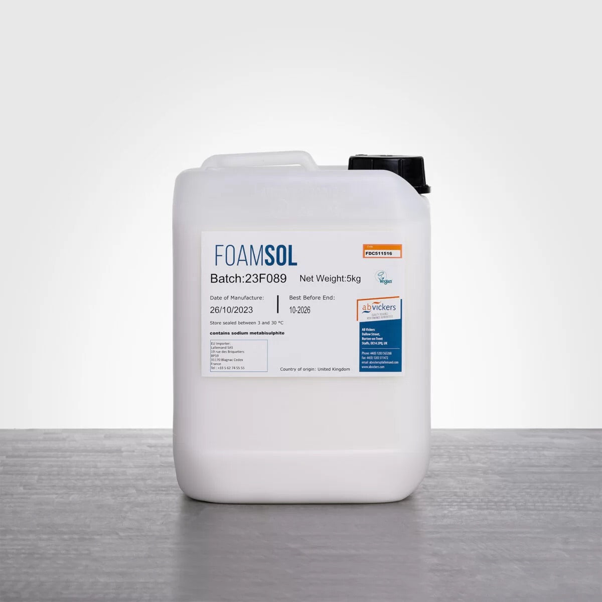 Antiespumante para cerveza Foamsol de la marca AB Vickers Sustituto de Fermcap